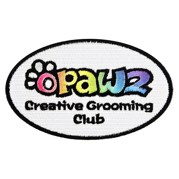 Iron-on Fabric Patch - OPAWZ Creative Grooming Club (oval)