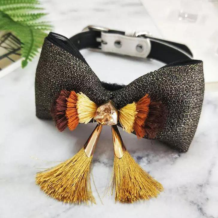 Pet Bow Tie with Golden Tassel Collar Slider - B017