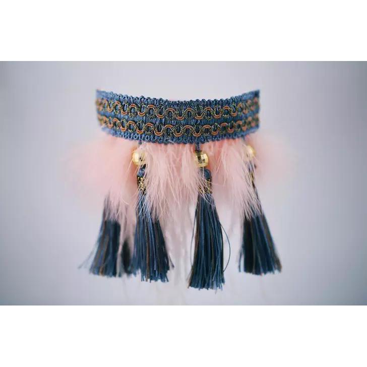 Tassel Pendant Feather Woven Collar Slider - B013